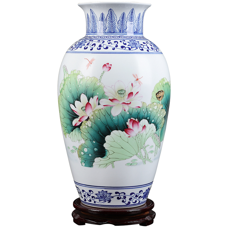 Insert jingdezhen blue and white ceramics powder enamel vase fragrant lotus classical famous hand - made home sitting room adornment is placed