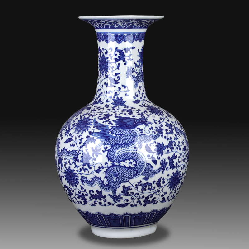 Jingdezhen ceramics antique blue and white porcelain vase large sitting room of Chinese style household flower arranging desktop ornaments furnishing articles