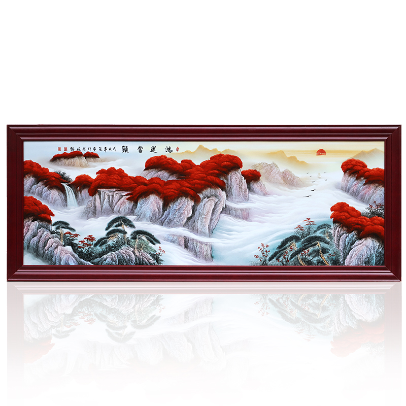 New Chinese style household adornment of jingdezhen ceramics solid wooden frame sitting room hangs a picture much luck hand - made porcelain plate painting