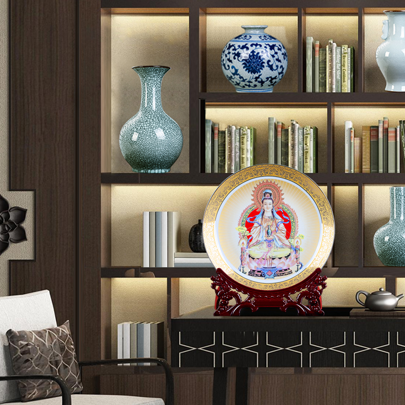 Jingdezhen ceramics gold Buddha like guanyin sitting room decorate dish hang dish by dish household furnishing articles and crafts