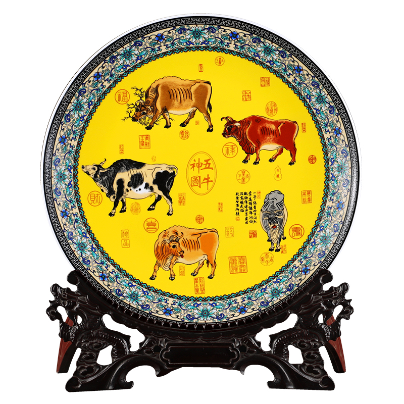 Jingdezhen ceramics four fashion five NiuTu porcelain painting decoration decoration of Chinese style household decorative arts and crafts