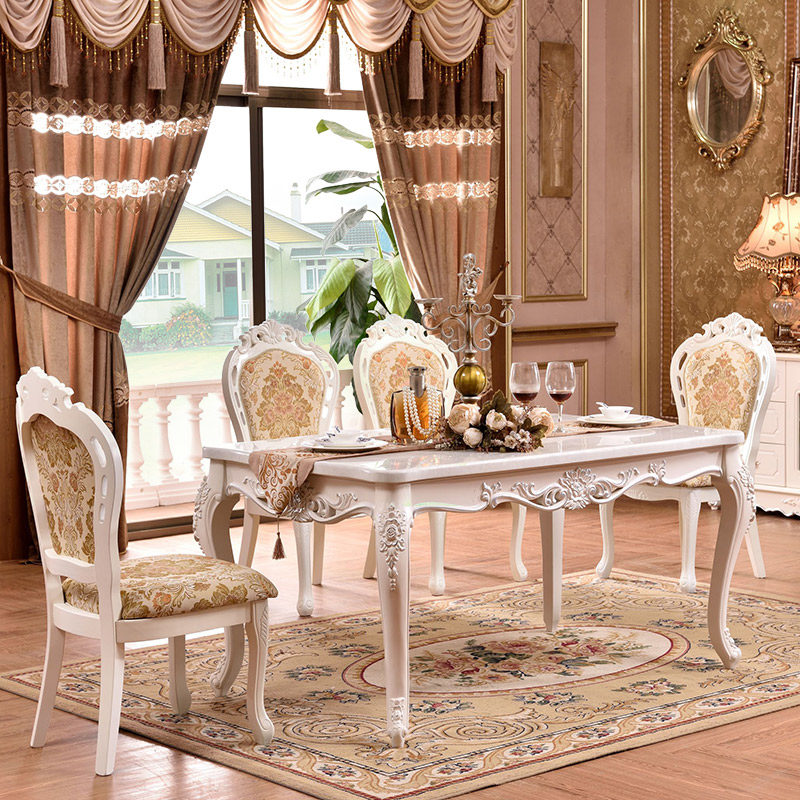 尼尔诗帝欧式餐桌大理石餐桌餐椅组合套装实木餐台吃饭桌子长方形_0