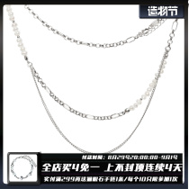 1STXULIE non-fading sterling silver pearl necklace niche paneling double layer cold wind versatile womens collarbone chain