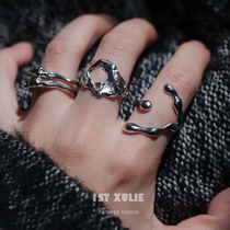 1ST XULIE-925 sterling silver niche design ring misplaced cross dark cold wind men and womens opening