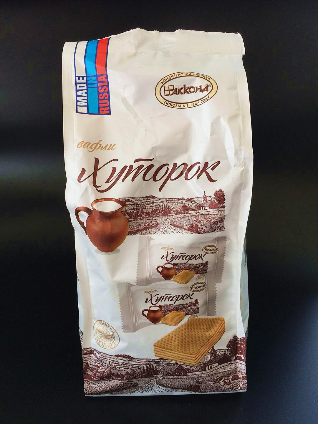 俄罗斯进口阿孔特小农庄奶罐威化饼干酥脆鲜奶味威化零食小吃408g