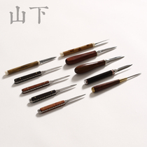 Puer tea knife Solid wood handle Flower branch ebony tea needle Tea ceremony parts Damascus tea knife Stainless steel tea cone