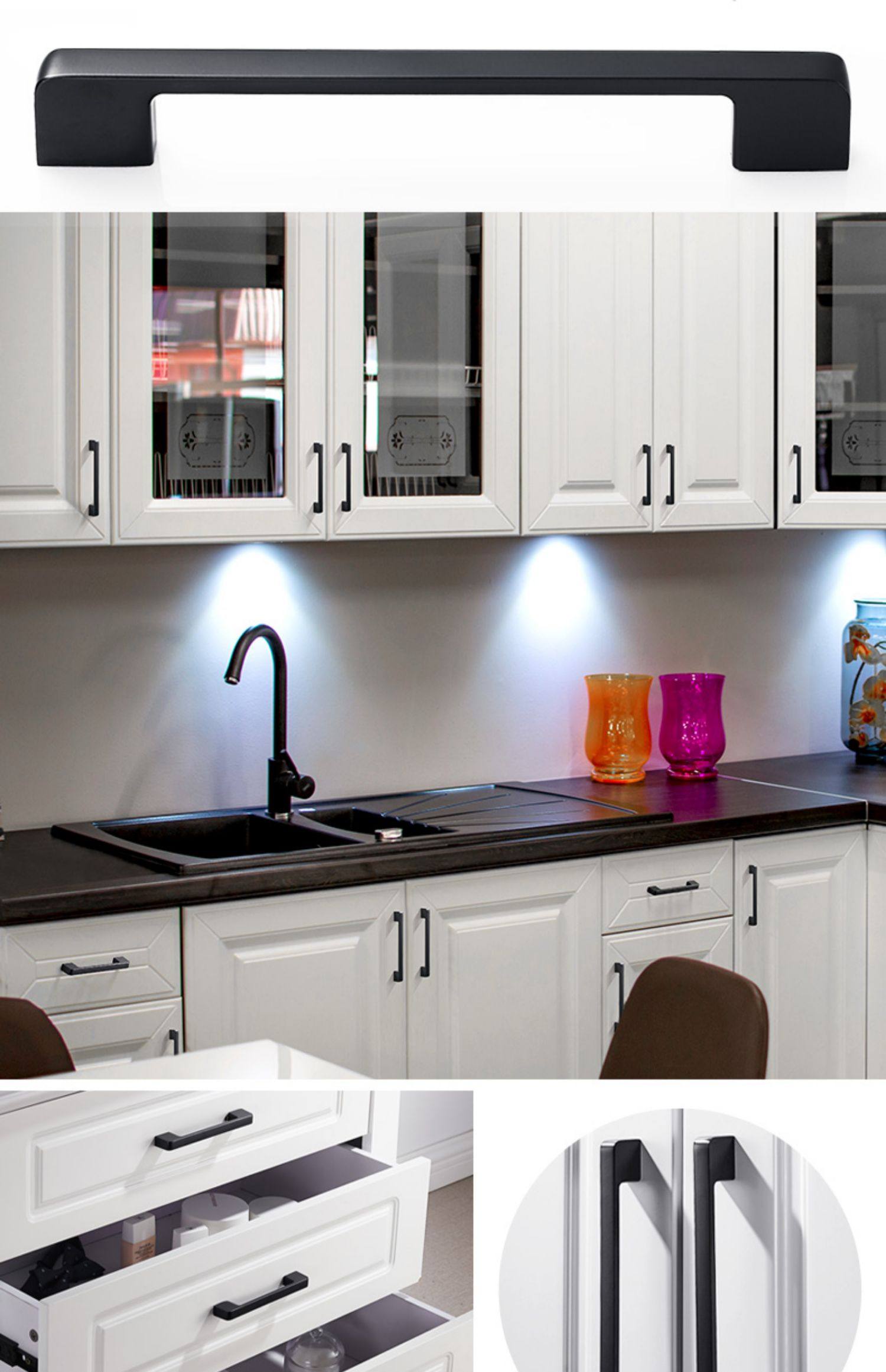 卡贝橱柜抽屉拉手美式黑色衣柜门把手现代简约欧式柜子单孔小拉手_优