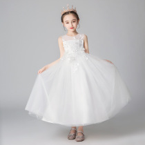 Girls White Dress Princess dress long dress children flower girl host wedding dress piano show