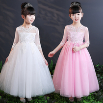 Childrens show dress girl princess dress long dress dress long dress white dress puffy gauze skirt dress long wedding dress