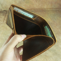 Handmade leather mens wallet simple short top layer cowhide wallet retro Crazy Horse leather wallet multi-card card bag