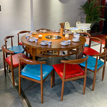 Self-service hot pot barbecue meat string shop non-smoking hot pot table induction cooker integrated restaurant solid wood dining table and chairs commercial