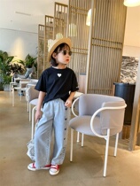 Cong family childrens small love short-sleeved T-shirt 2021 spring and summer men and women loose half-sleeved casual top bottoming shirt