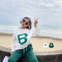 Cong family childrens letter long-sleeved T-shirt 2021 spring new boys and girls round neck Korean loose bottoming shirt tide