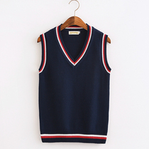 Autumn and winter pullover v-neck knitwear British college style sweater vest junior high school student uniforms vest Cotton