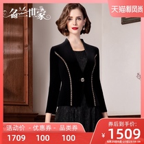  Minglan family brand autumn and winter new mother decoration black velvet small suit nine-point sleeve short jacket female