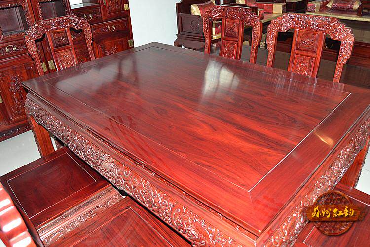 红古韵连天红红木家具非洲酸枝龙纹餐桌餐椅成套红木餐厅客厅家具