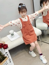 girls' autumn dress 2022 new Western style casual suspender skirt for big kids girls Korean style fashion two-piece set