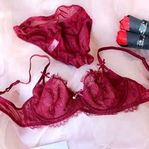 Red lingerie feminine bra bra with steel ring anti-sagging large chest display small ultra-thin bra suit big code