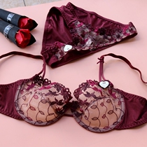 European and American bra suit bra slim big breasted with small sexy seduction with steel ring embroidered ultra-thin big code lingerie woman