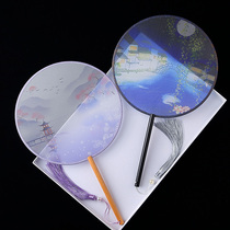New translucent group fan ancient wind silk quality printing palace fan long handle flow Su small round fan classical dance shooting fan
