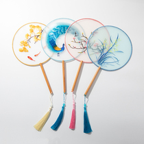 Ancient Wind Embroidery Ensemble Fan bifacial Su embroidery fan dance performance Long handle round fan Qipao Walk Show Hanfu Shooting Props