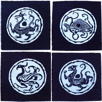 Yunnan Miao characteristic batik painting pure hand-made batik home decoration painting four sacred beast batik wall hanging 46 × 46