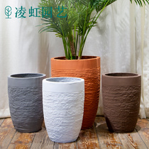 Ling iridescent round imitation stone grain cement flower pot Nordic wind minimalist about floor magnesium mud flower pot living room balcony green planting basin cut