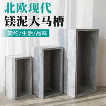 Cement flowerpots square magnesium mud flower case black large number rectangular horse groove minimalist Nordic style Balcony Flower Altar
