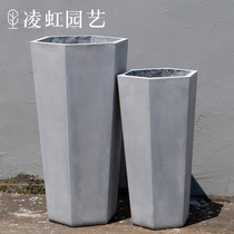 Ling Iridescent Garden Hexagon Cement Flower Pot High Drum Polygonal Magnesium Clay Flower Pot minimalist Nordic Style Hotel Living room