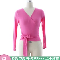 V-neck tight practice suit Female adult ballet Latin dance body yoga medium long-sleeved teacher clothing top short