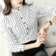 2019 mùa thu mới của phụ nữ Hàn Quốc sọc dọc đen và trắng Slim plus size áo dài tay áo sơ mi voan - Áo sơ mi dài tay