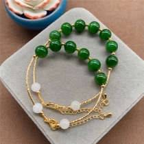 Natural and Athleta jade Bent Pipe Single Ring Handchain 9 mm paired with 14K gold Bent Pipe Accessories