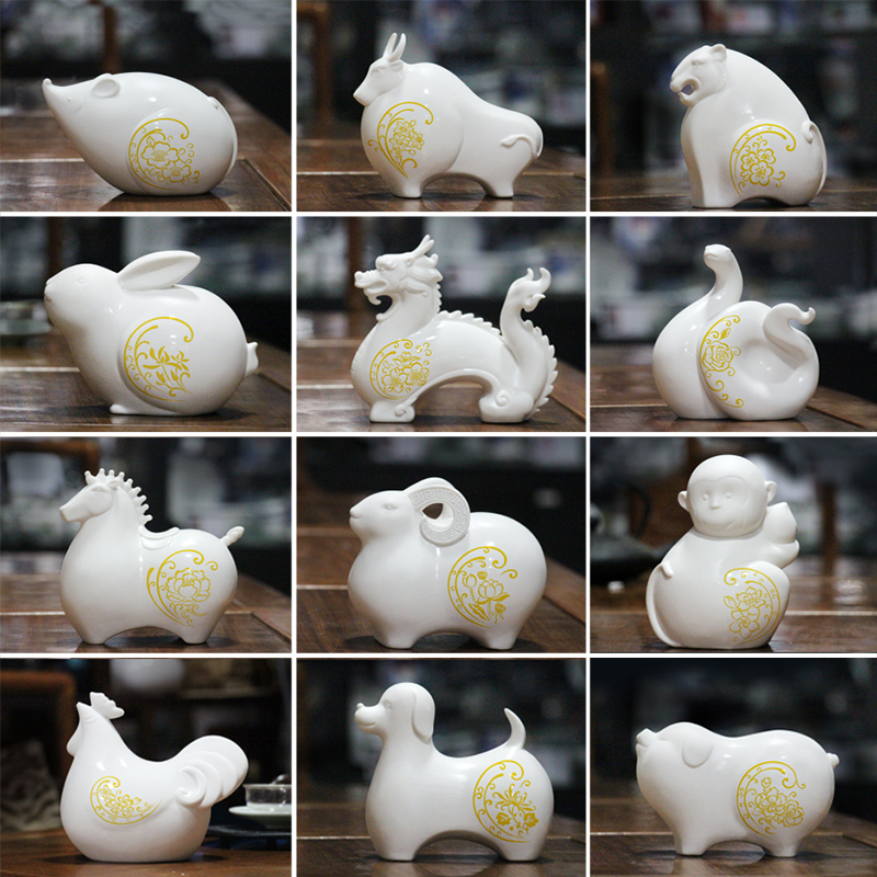 招财12十二生肖动物摆件陶瓷工艺办公桌面装饰品入伙入宅礼物家居