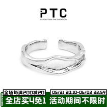 PTC superior light-sensitive face minimalist wavy rugged irregular S925 pure silver opening ring small crowddesign male and female