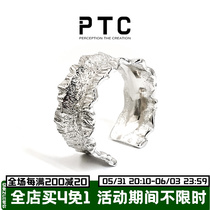 PTC S925 pure silver pleated frosted neutral lukewarm wind design musculature male and female opening wide ring adjustable