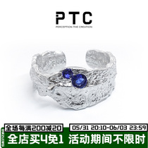 PTC small crowd lukewarm design textured irregular zircon mosaic S925 pure silver opening ring male and female lovers