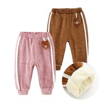 Baby pants plus velvet childrens autumn and winter clothes out trousers Girls cute super cute baby thick casual pants