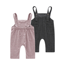 (Broken code clearance) male baby spring air striped cotton jumpsuit pocket strap pants girls go out pants