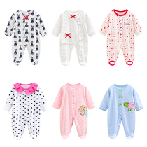 Baby onesies baby girl clothes chun qiu zhuang long sleeve bag feet cotton romper papa fu