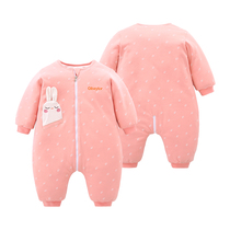 Net red newborn winter cotton-padded baby jumpsuit baby cute out suit Ha dress thick warm climbing suit