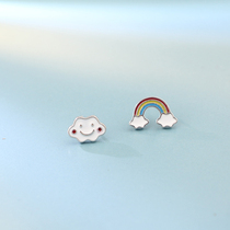 s925 pure silver rainbow cloud doodle female Korean version Jane about 100 hitch a touch of delicate and cute fresh and colorful earbuds