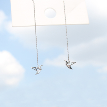 s925 Sterling Silver Thousand Paper Crane Ear Female Temperament Long Tassel Face Skinny 2019 New Tide Earrings