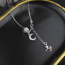 s925 silver moon light stone unicorn element necklace female damp net red personality small crowdsourced design light extravagant moon lock bone chain