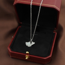 s925 silver gingko necklace female Chains small crowddesign white shells sector pendant light lavish red collarbone chain
