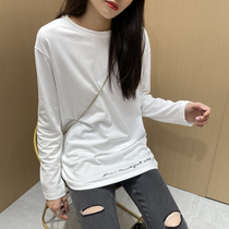 2021 autumn new hem letter embroidery genuine casual white bottoming shirt loose slim fashion T-shirt women