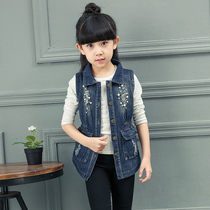 Girls cowboy vest long sleeveless vest Spring and Autumn New thin cotton Korean little girl baby waistcoat tide