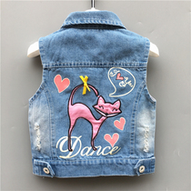 Girl Cowboy Waistcoat waistcoat Baby cartoon cute Korean version 100 lapped light pure cotton Soft vest Spring summer and autumn