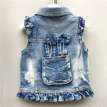2018 new childrens clothing spring autumn clothing girl denim waistcoat small childrens vest jacket girl princess kampong