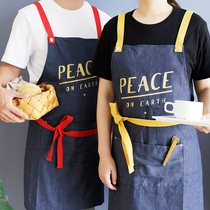 ins Nordic denim apron household simple Korean fashion kitchen personality girls men adult work clothes