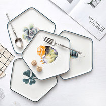 Nordic hand painted plant plate Ceramic creative pentagon plate Pasta steak Western plate Breakfast Christmas